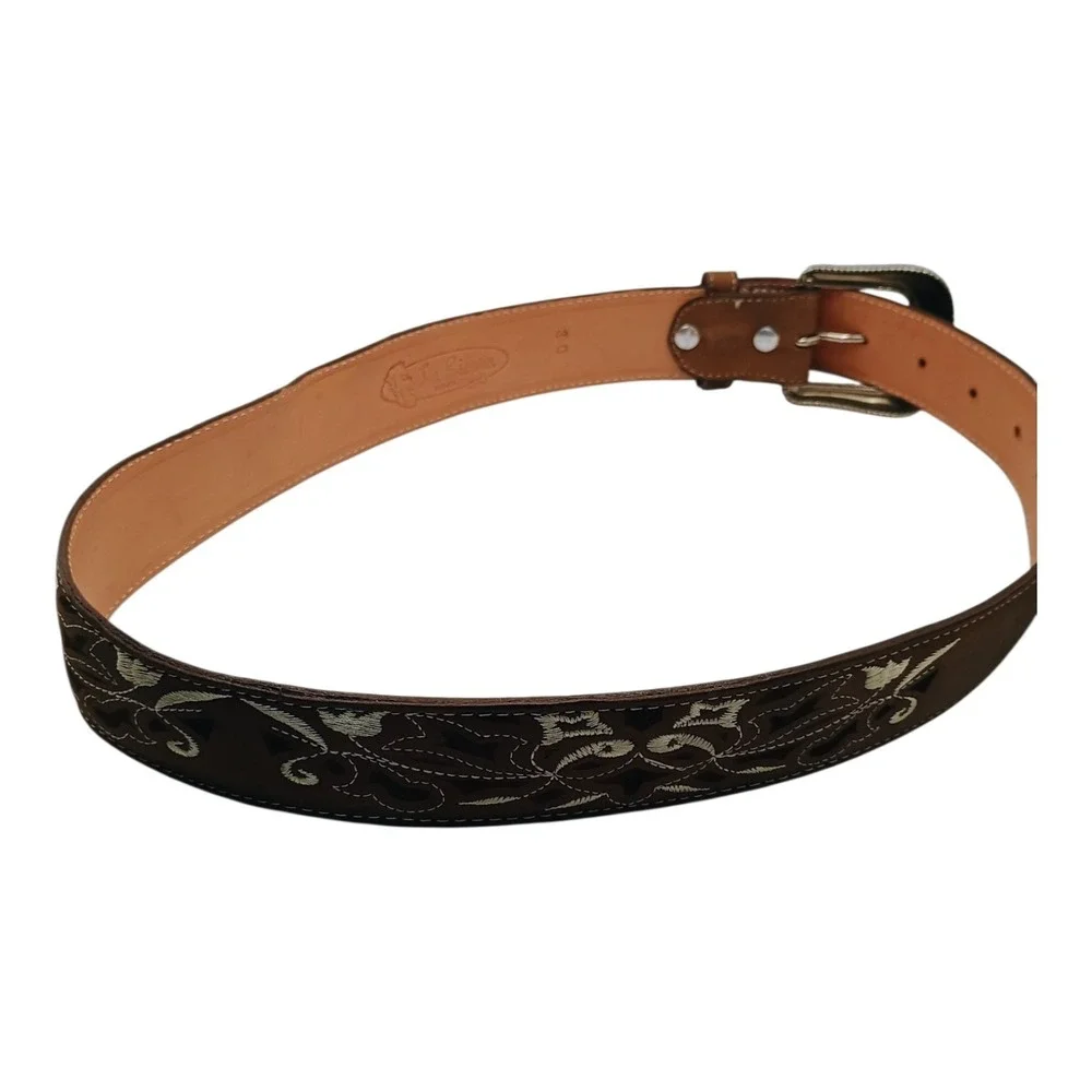 La Sierra Boots Belt Unisex Size 30 Leather Brown Floral Embroidered 30-35 Inch